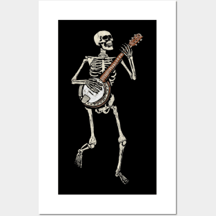 Retro Dancing Skeleton Banjo Vintage Graphic Posters and Art